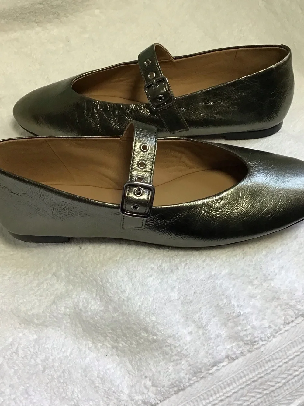 Madewell Metallic Olive Mary Jane Grommet Flats with Buckle Sz 9 - Picture 4 of 9
